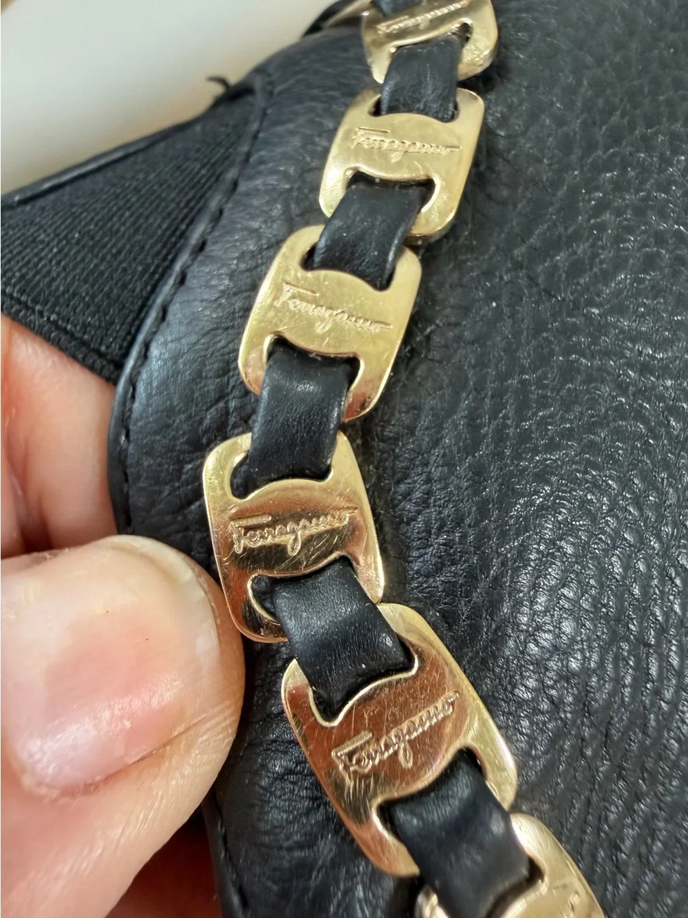 Salvatore Ferragamo Leather Chain Espadrilles 7.5C Wide Black